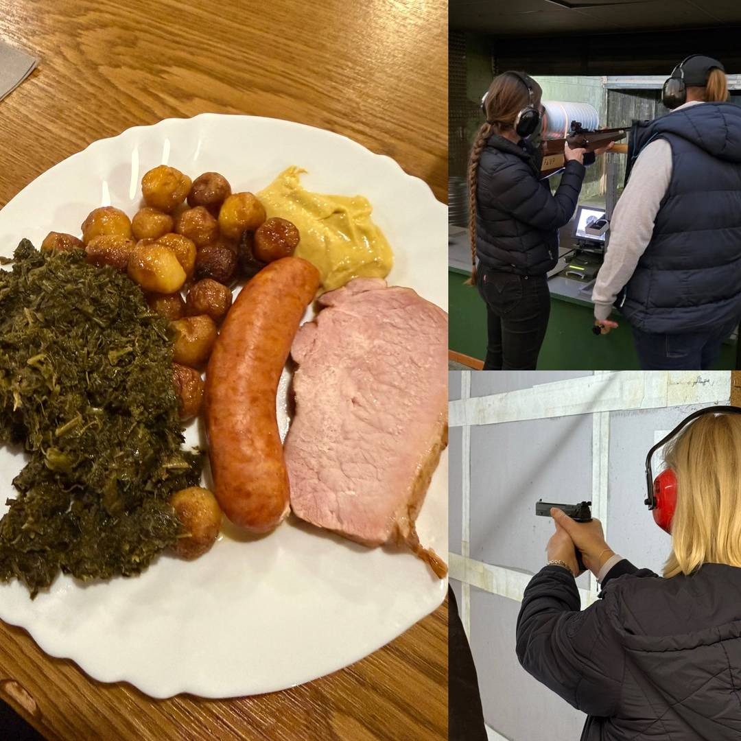 Bildcollage: am Schießstand und Grünkohlessen